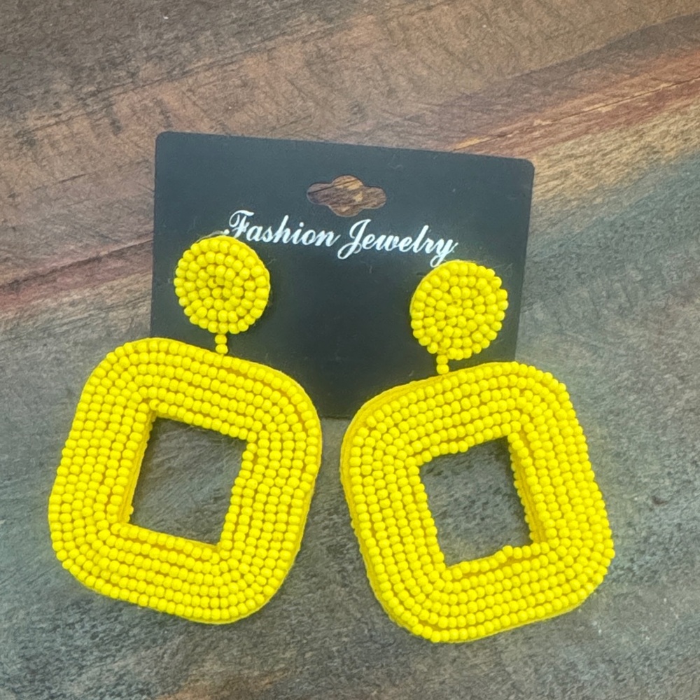 Yellow Beaded Statement Earrings